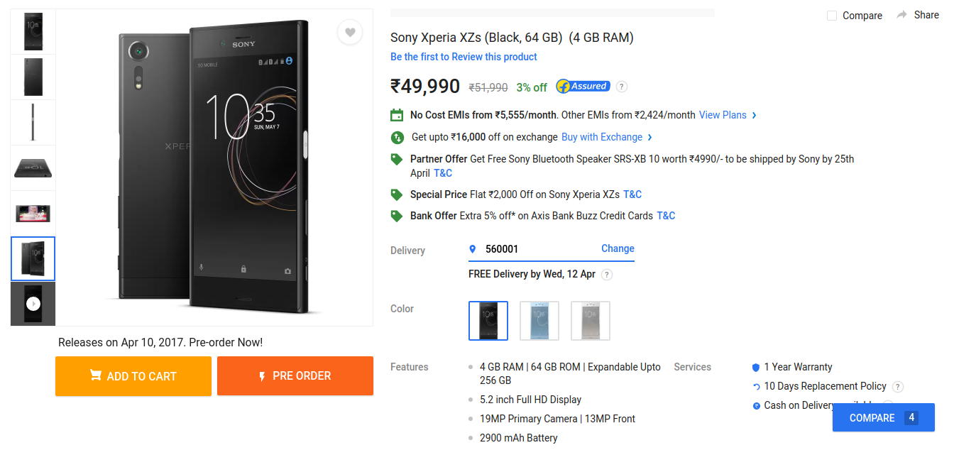 Sony Xperia XZs Goes On Sale In India Via Flipkart